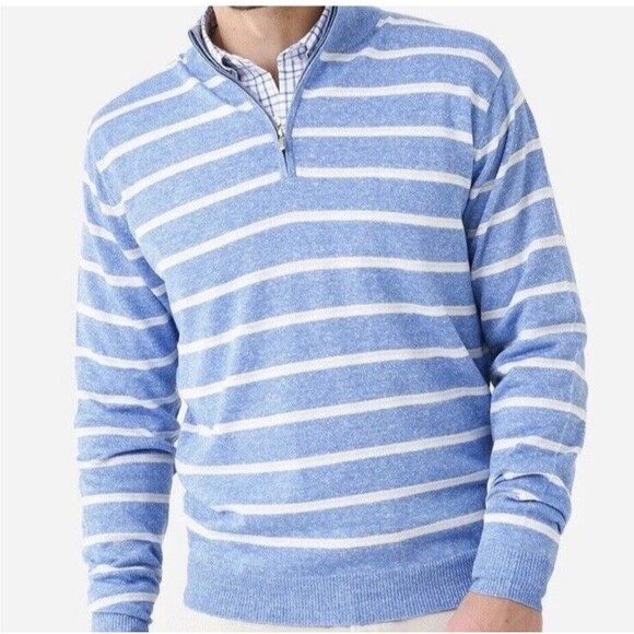 PETER MILLAR Crown XL Long Bay Merino Wool Linen Maritime Quarter Zip Swester - Picture 1 of 10